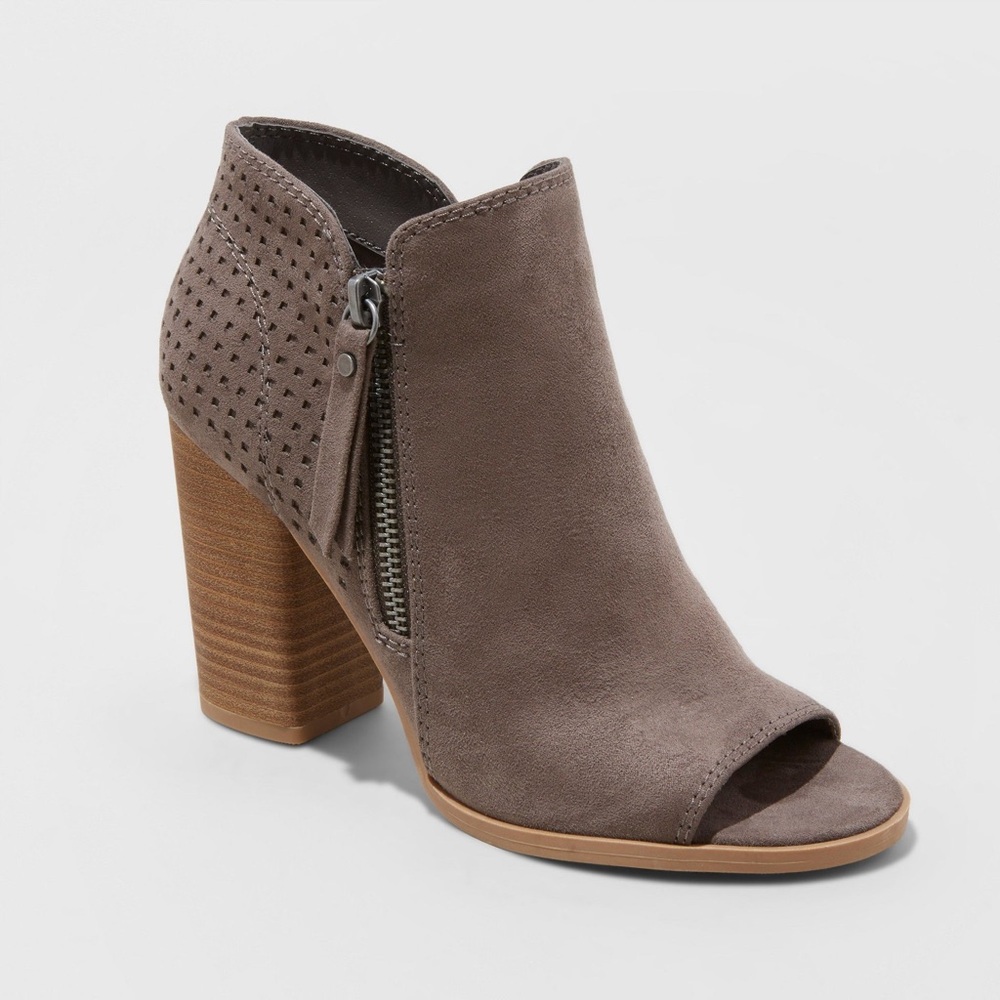 Universal Thread Brown Ankle Booties with Peep-Toe Design